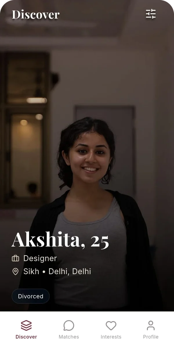 Asees Rishta discover screen showing a profile